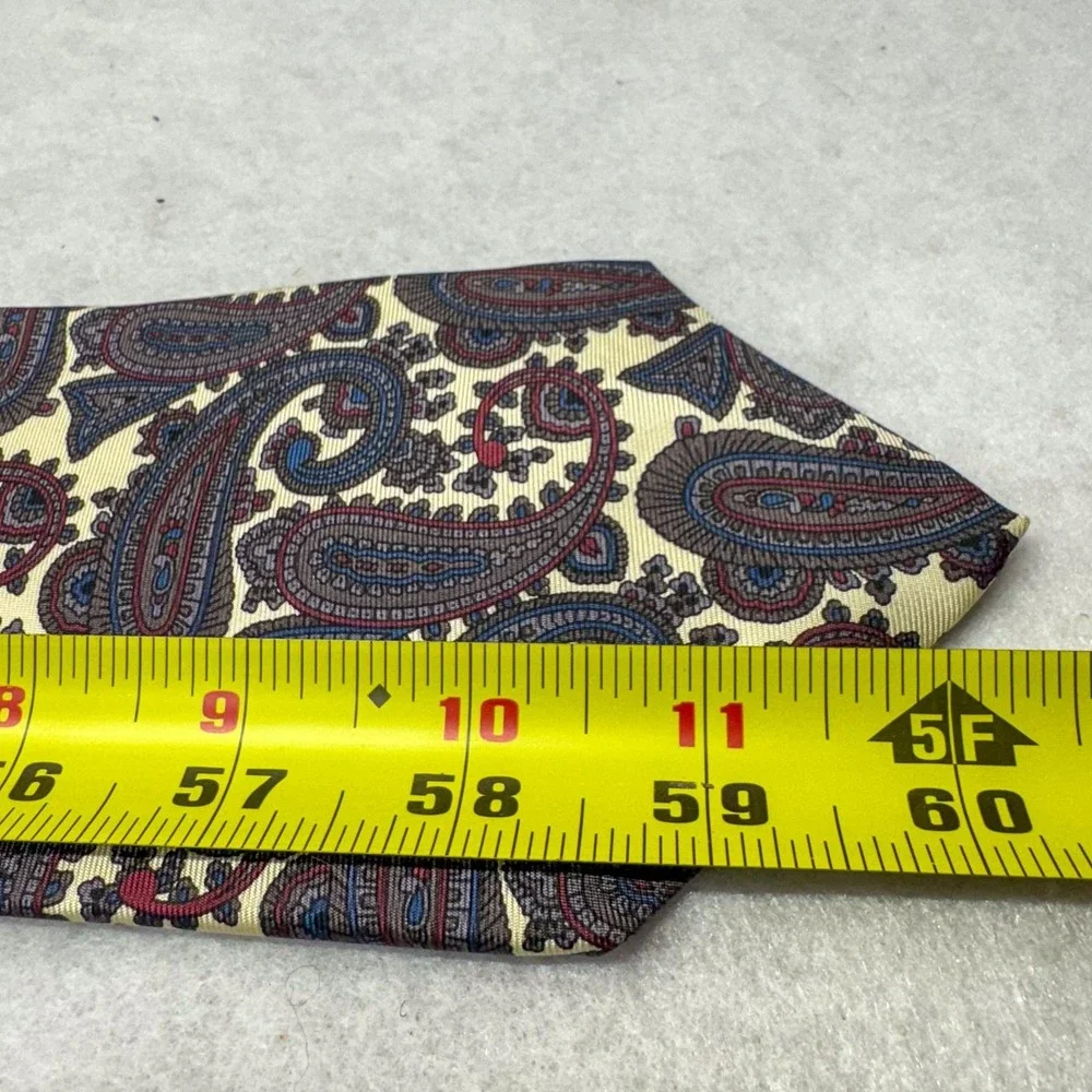 Lands End Tie Mens Silk Paisley Necktie Yellow‎ Blue Red Made in USA Classic